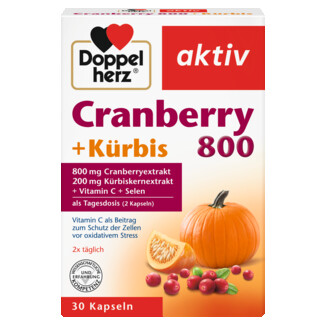 Illustration of the product packaging Doppelherz aktiv Cranberry + Kürbis front view