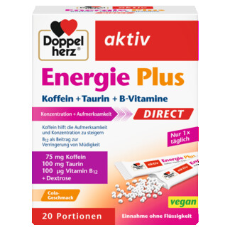 Illustration of the product packaging Doppelherz aktiv Energy Plus DIRECT front view