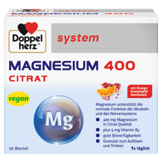 Illustration of the product packaging Doppelherz system МАГНЕЗИУМ ЦИТРАТ 400 front view